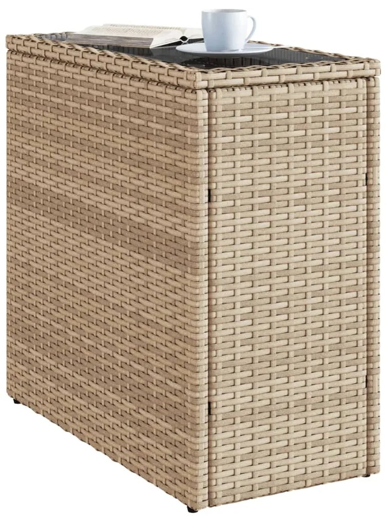 vidaXL Τραπέζι Κήπου με Γυάλινη Επιφ. Μπεζ 58x27,5x55 εκ. Συνθ. Ρατάν