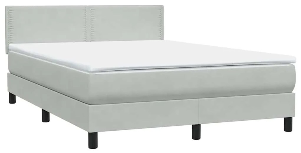 Κρεβάτι Boxspring με Στρώμα Ανοιχτό Γκρι 160x210 εκ. Βελούδινο - Γκρι