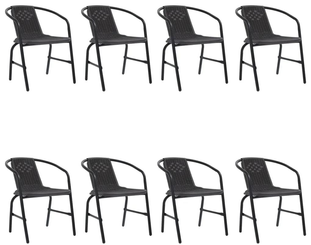 3107705 vidaXL Καρέκλες Κήπου 8 τεμ. 110 κιλά από Πλαστικό Ρατάν &amp; Ατσάλι Μαύρο, 1 Τεμάχιο