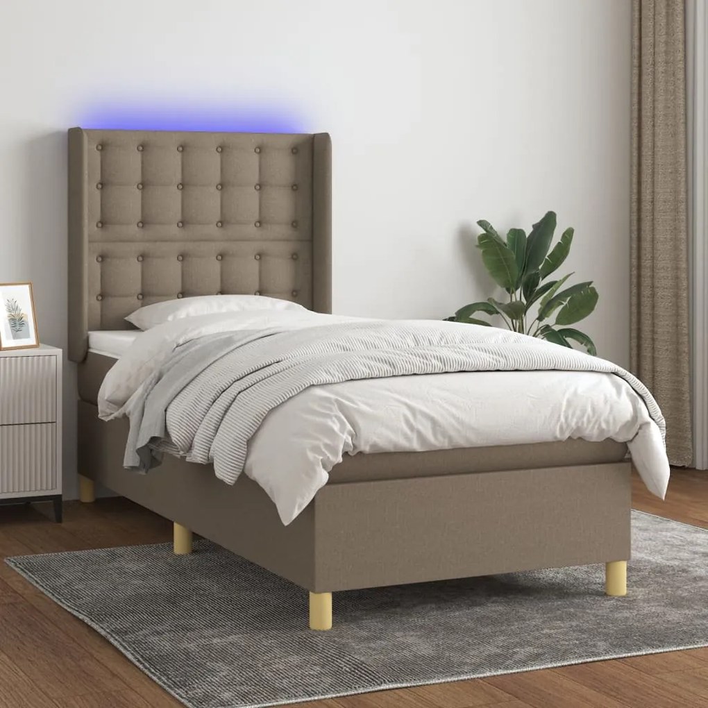 Κρεβάτι Boxspring με Στρώμα & LED Taupe 80x200 εκ. Υφασμάτινο