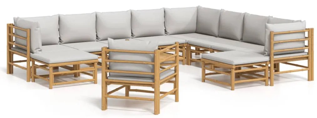 vidaXL Σαλόνι Κήπου Σετ 12 Τεμαχίων από Μπαμπού με Αν. Γκρι Μαξιλάρια