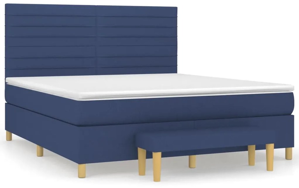 Κρεβάτι Boxspring με Στρώμα Μπλε 160x200 εκ. Υφασμάτινο - Μπλε