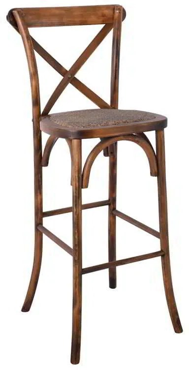 Σκαμπώ Bar DESTINY Καρυδί/Κάθισμα Rattan 45x48x110cm