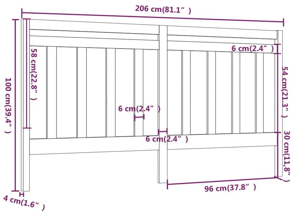 Κεφαλάρι Κρεβατιού Μαύρο 206 x 4 x 100 εκ. Μασίφ Ξύλο Πεύκου - Μαύρο