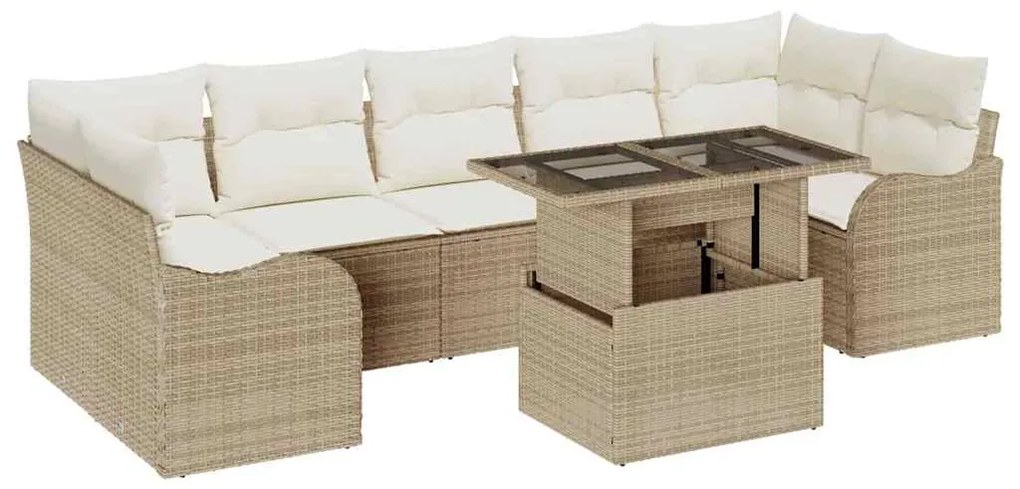 vidaXL Σετ Καναπέ Κήπου με μαξιλάρι με μαξιλάρι 8 pcs Μπεζ Πολυ ράταν