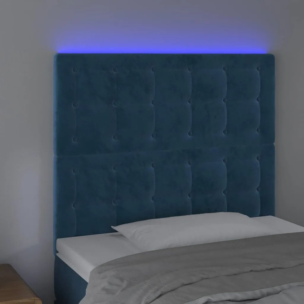 Κεφαλάρι Κρεβατιού LED Σκούρο Μπλε 90x5x118/128 εκ. Βελούδινο - Μπλε
