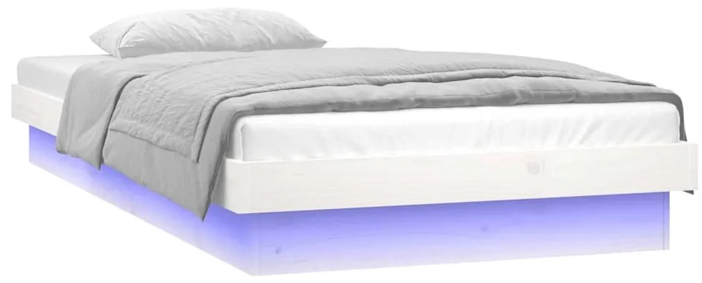 vidaXL Πλαίσιο Κρεβατιού LED Λευκό 75x190 εκ. Μικρό Μονό Μασίφ Ξύλο
