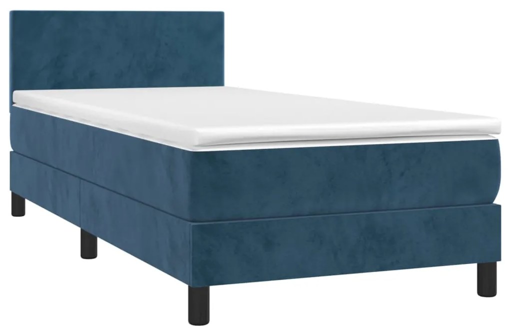 vidaXL Κρεβάτι Boxspring με Στρώμα Σκούρο Μπλε 100x200 εκ. Βελούδινο