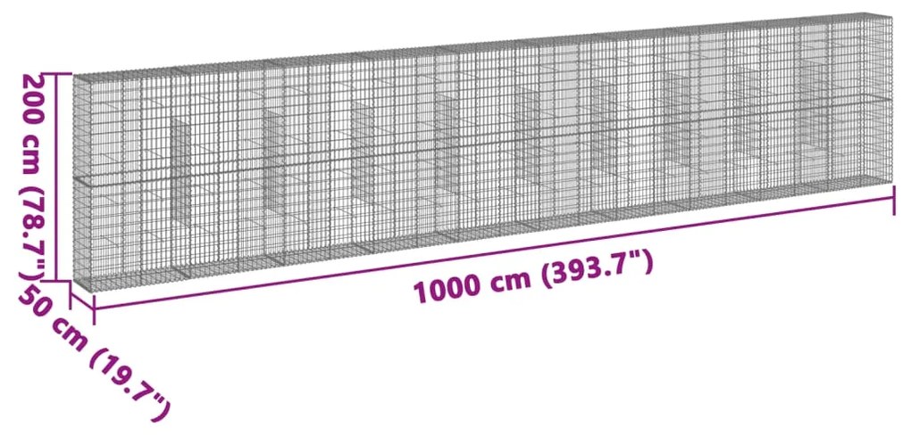 Συρματοκιβώτιο με Κάλυμμα 1000x50x200εκ από Γαλβανισμένο Χάλυβα - Ασήμι