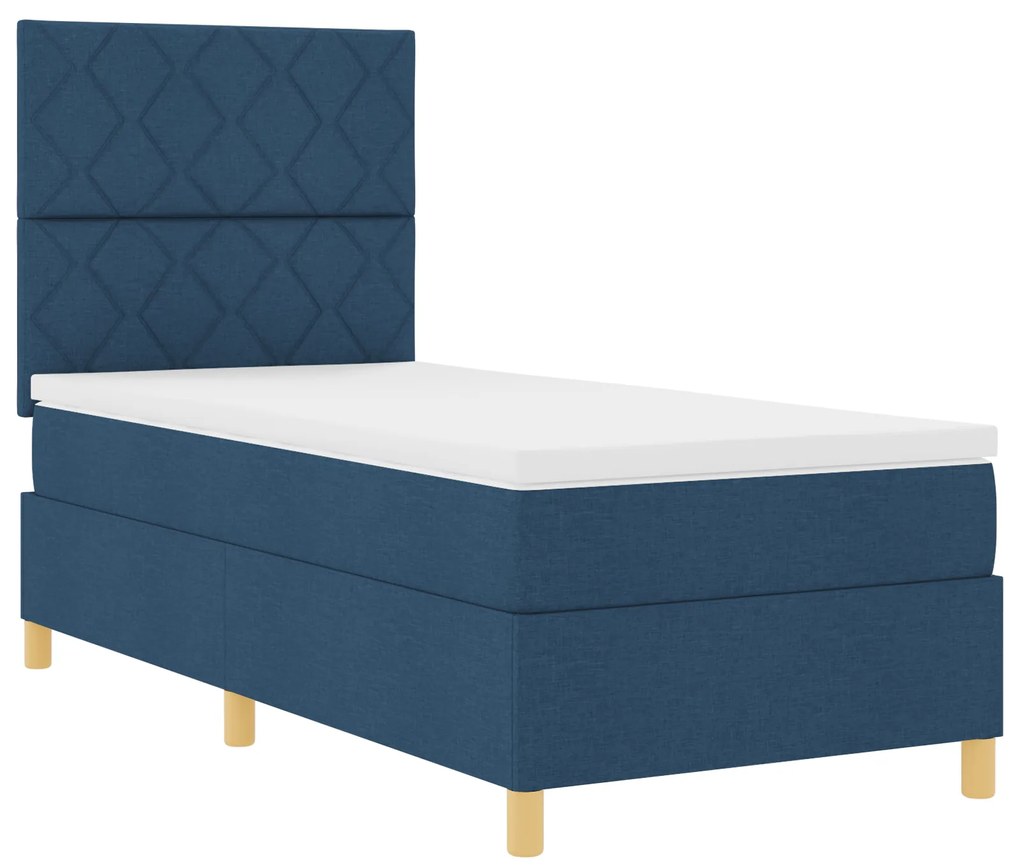 vidaXL Κρεβάτι Box Spring με Στρώμα & LED Μπλε 90x190 εκ. Ύφασμα