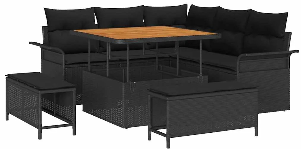 vidaXL Σετ Καναπέ Κήπου Ρυθμιζόμενο ύψος 8 pcs Μαύρο συνθετικό ρατάν