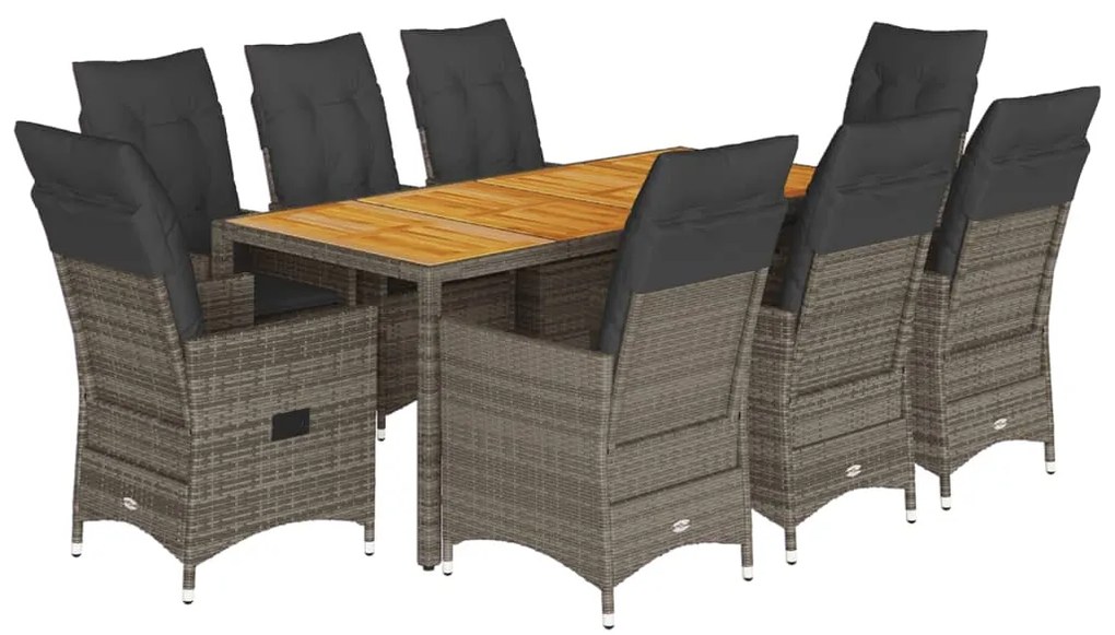 vidaXL Σετ Τραπεζαρίας Κήπου 9 τεμ. Γκρι Συνθ. Ρατάν με Μαξιλάρια