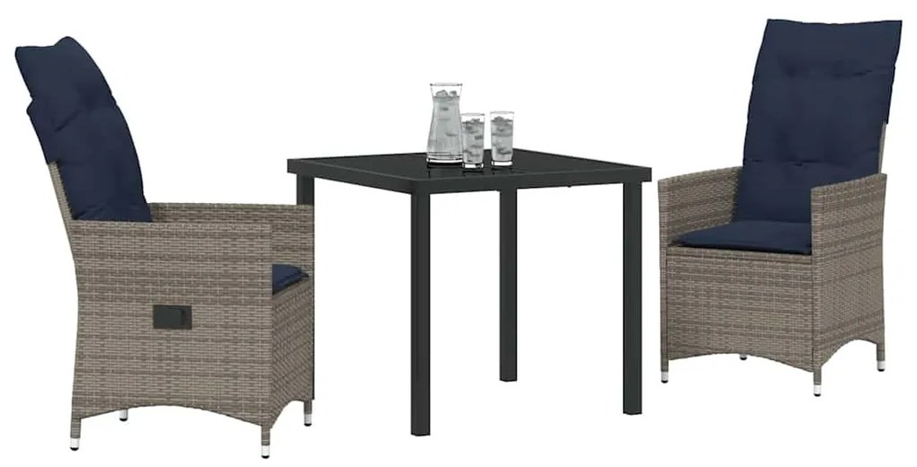 vidaXL Σετ τραπεζιού και καρέκλας με μαξιλάρι 3 pcs Γκρι Ράτα PE