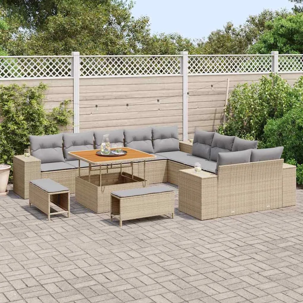 vidaXL Σετ Καναπέ Κήπου Ρυθμιζόμενο ύψος 13 pcs Μπεζ συνθετικό ρατάν