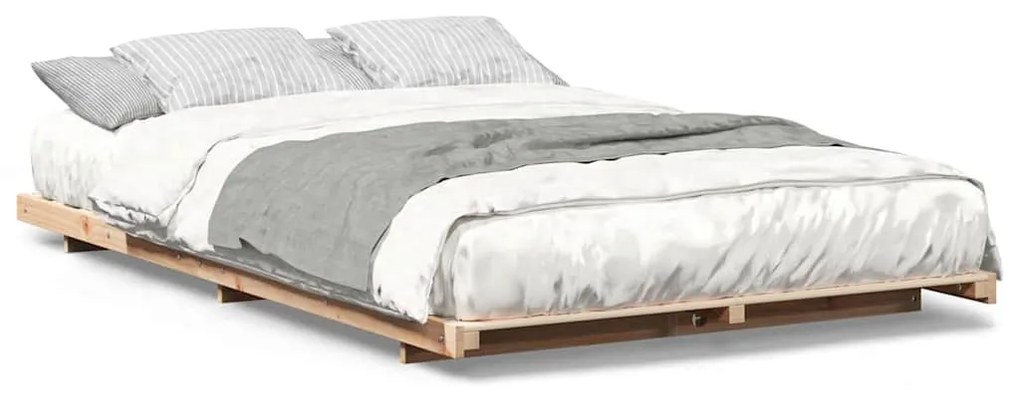 vidaXL Κρεβάτι δαπέδου Καφέ 140 x 190 cm Μασίφ ξύλο πεύκου