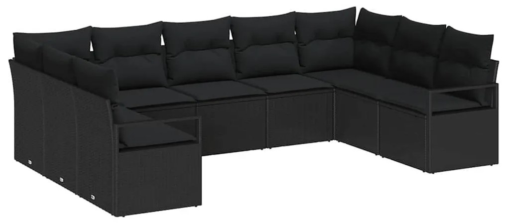 vidaXL Σετ Καναπέ Κήπου 9 pcs Μαύρο Πολυ ράταν