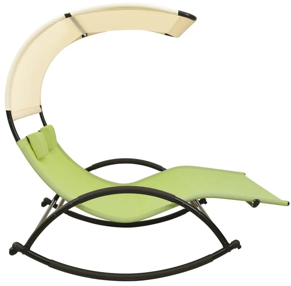 vidaXL Ξαπλώστρα Διπλή με Σκίαστρο Πράσινη / Κρεμ από Textilene