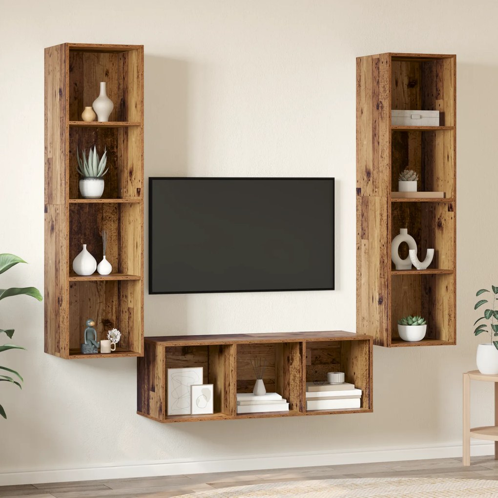 vidaXL Σετ Τηλεοπτικού Κάδου 3 pcs Παλαιό ξύλο 37 x 37 x 142.5 εκ