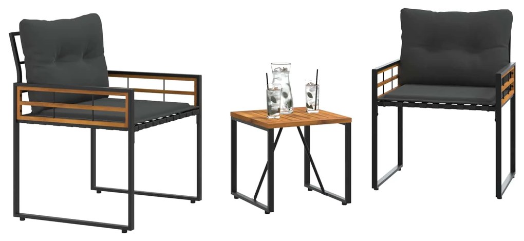 vidaXL Σετ Εξωτερικών Επίπλων με μαξιλάρι 3 pcs Σκούρο Γκρι