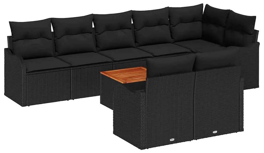 vidaXL Σετ Καναπέ Κήπου με μαξιλάρι 9 pcs Μαύρο συνθετικό ρατάν