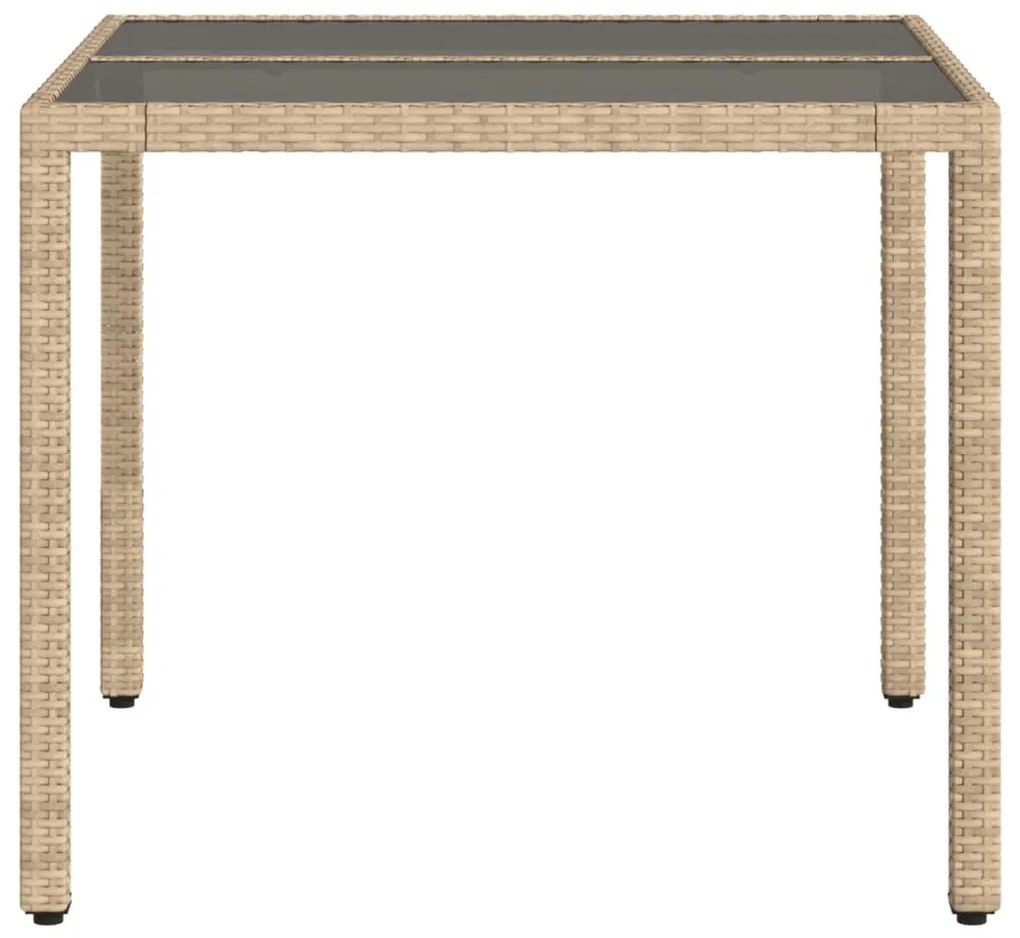 vidaXL Τραπέζι Κήπου Γυάλινη Επιφάνεια Μπεζ 90x90x75 εκ. Συνθ. Ρατάν