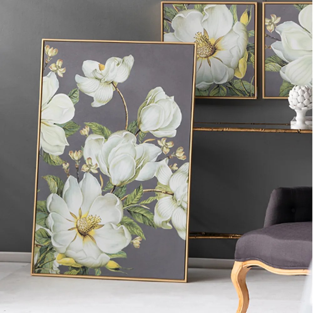 Artekko Flower Πίνακας MDF/Ύφασμα Μπεζ Γκρι/Λευκό (80x3.5x120)cm - 44702