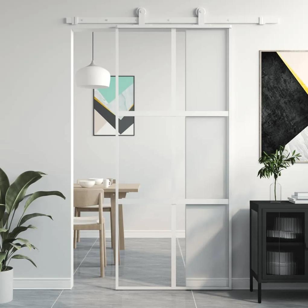 Συρόμενη Πόρτα Λευκή 90 x 205 εκ. από Ψημένο Γυαλί &amp; Αλουμίνιο