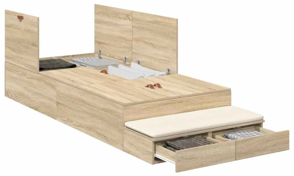 vidaXL Κρεβάτι με αποθηκευτικό χώρο Δρύς Sonoma 226.5 x 90 x 31.5 εκ.