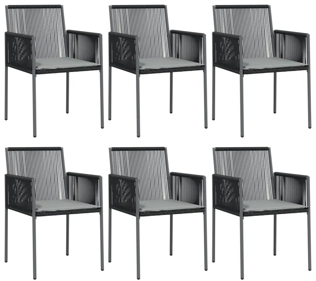 vidaXL Καρέκλες Κήπου 6 τεμ. Μαύρο 54x60,5x83,5 εκ Συνθ. Ρατάν&amp;Μαξιλ.