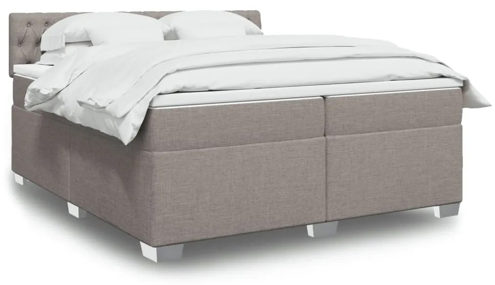 Κρεβάτι Boxspring με Στρώμα Taupe 200x200 εκ. Υφασμάτινο - Μπεζ-Γκρι