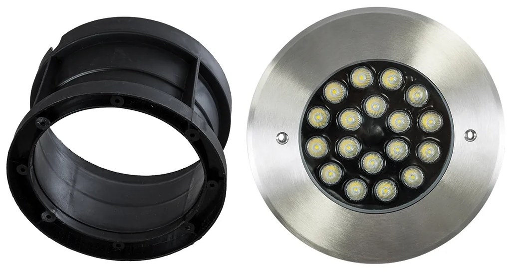 GloboStar UNDERGROUND-SINA 90572 Χωνευτό Φωτιστικό Σποτ Δαπέδου LED 18W 1710lm 15° DC 24V Αδιάβροχο IP68 Φ20 x Υ11cm Φυσικό Λευκό 4500K - Ανοξείδωτο Ατσάλι - 3 Χρόνια Εγγύηση