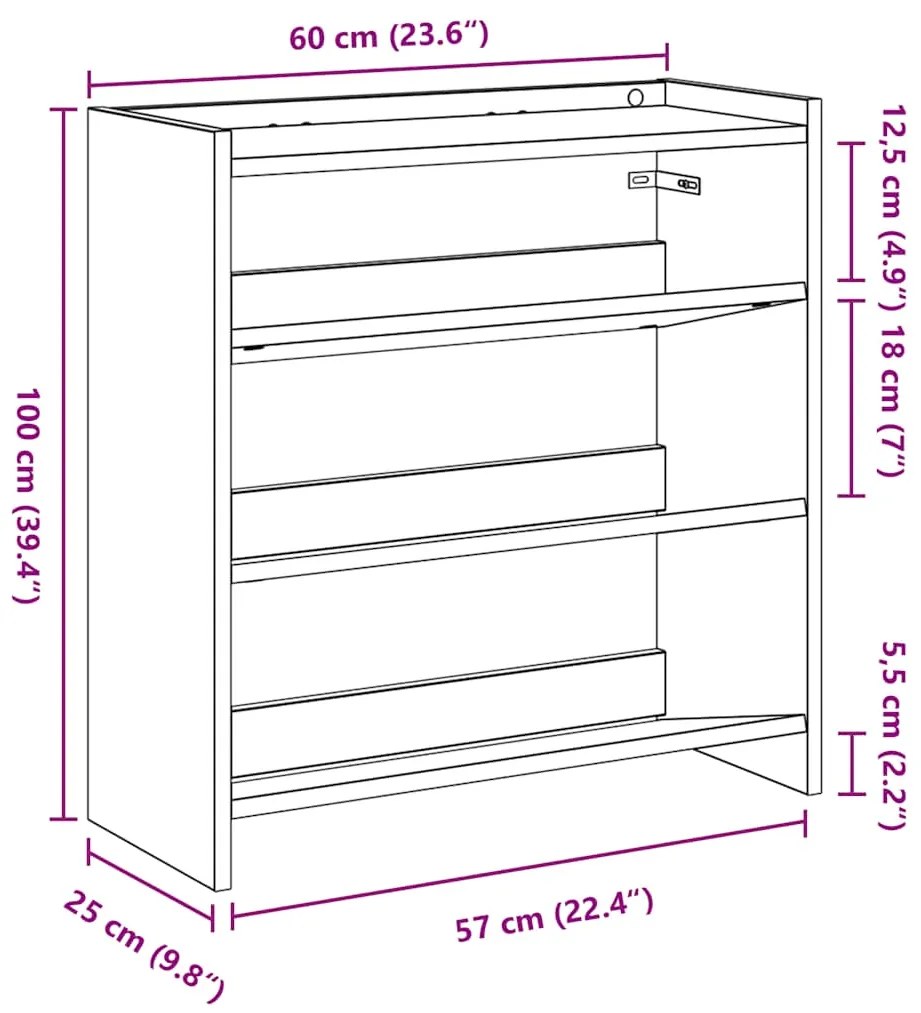 Ράφι παπουτσιών Sonoma Oak 60x25x62 cm Κατασκευασμένο ξύλο - Καφέ