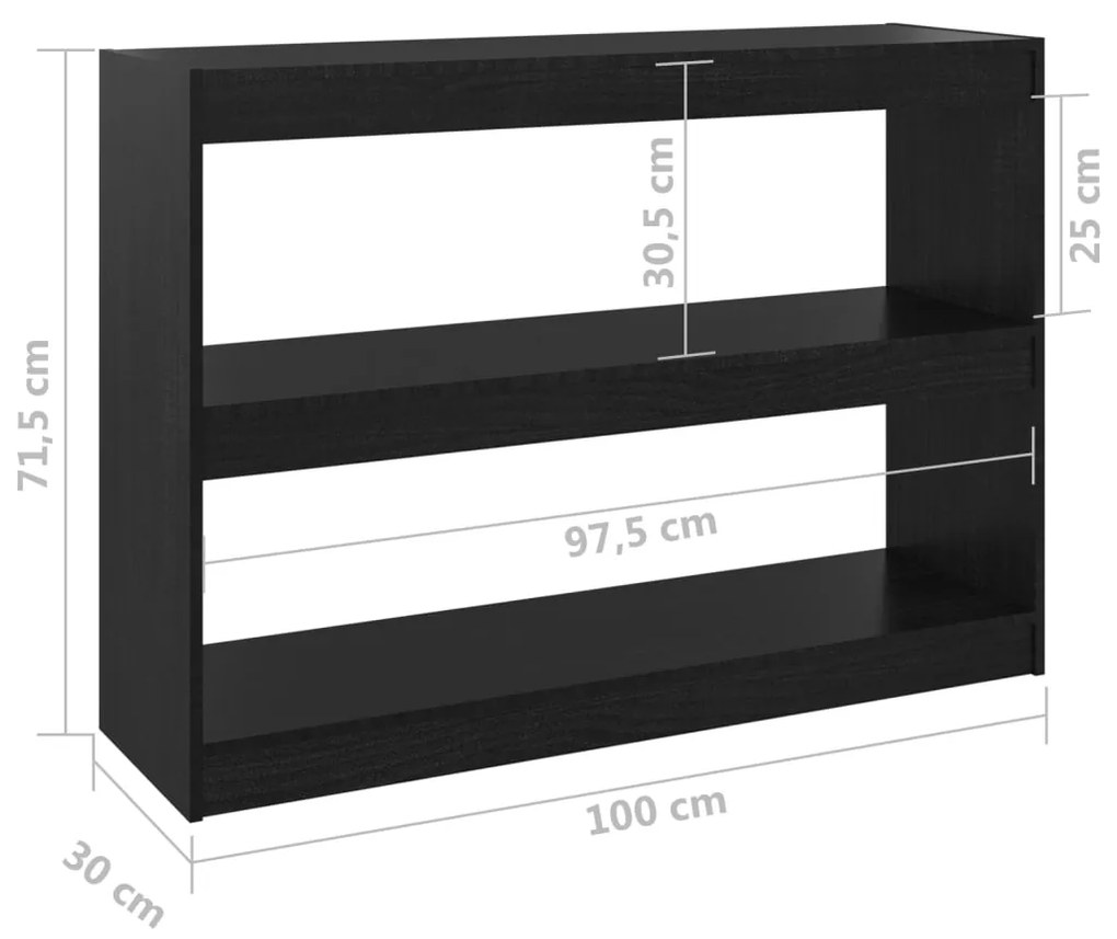 Βιβλιοθήκη/Διαχωριστικό Χώρου Μαύρο 100x30x71,5 εκ. Ξύλο Πεύκου - Μαύρο