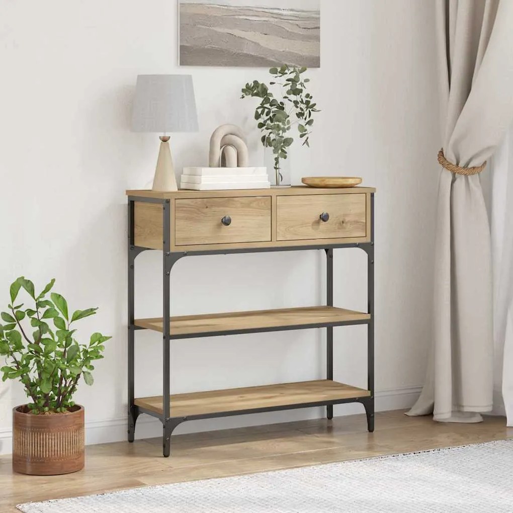 vidaXL Κονσόλα Οξιά 72,5x25x75 cm Ξύλο Μηχανικής Κατασκευής &amp; Χάλυβας