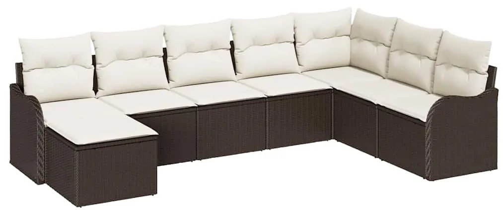 vidaXL Σετ Καναπέ Κήπου με μαξιλάρι 8 pcs Καφέ και λευκό Πολυ ράταν