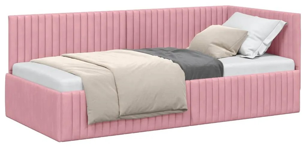 vidaXL Κρεβάτι Γωνίας με κεφαλάρι Ροζ 90 x 200 cm Βελούδο
