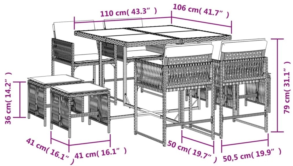 vidaXL Σετ Τραπεζαρίας Κήπου 9 τεμ. Μπεζ Συνθετικό Ρατάν με Μαξιλάρια