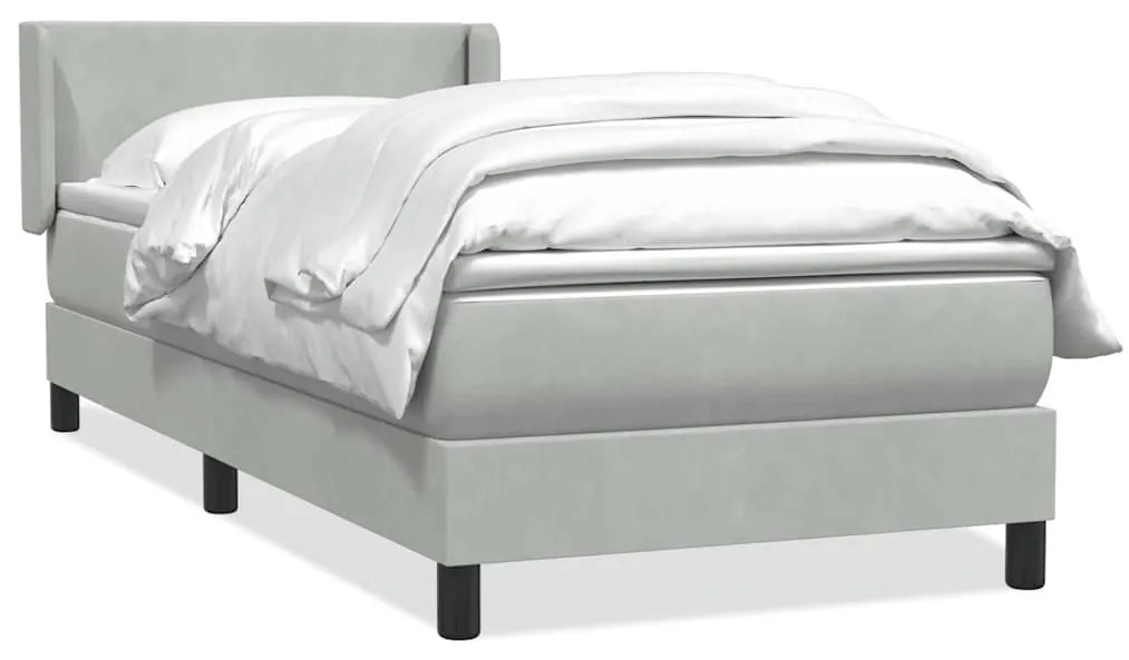 vidaXL Box Spring κρεβάτι με στρώμα ανοιχτό γκρι 90x220 εκ. Βελούδινο