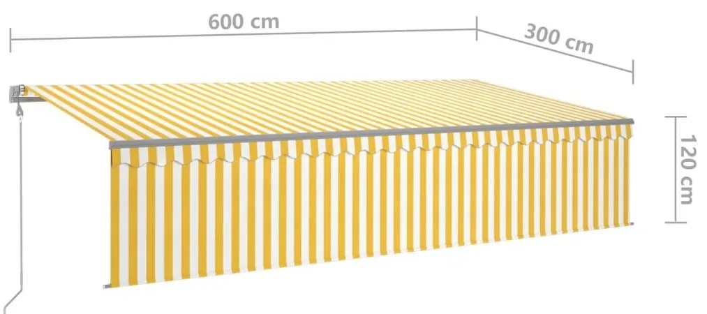 Τέντα Αυτόματη &amp; Σκίαστρο/LED/Αισθ. Ανέμου Κίτρινο/Λευκό 6 x 3μ - Κίτρινο
