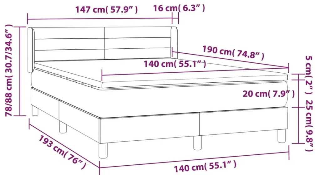vidaXL Κρεβάτι Boxspring με Στρώμα Μπλε 140x190 εκ. Υφασμάτινο