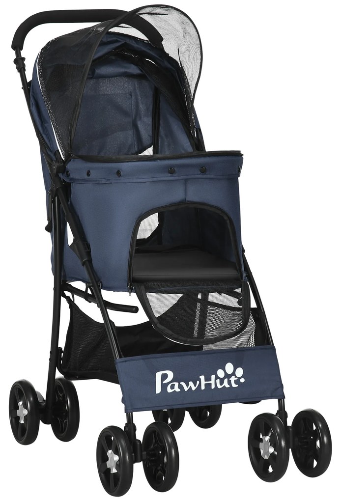PawHut Καρότσι σκύλου, έως 10 kg, αναδιπλούμενο, καλάθι κάτω, μαξιλάρι, πλαϊνή τσέπη, 81 cm x 48 cm x 99 cm, Γκρι