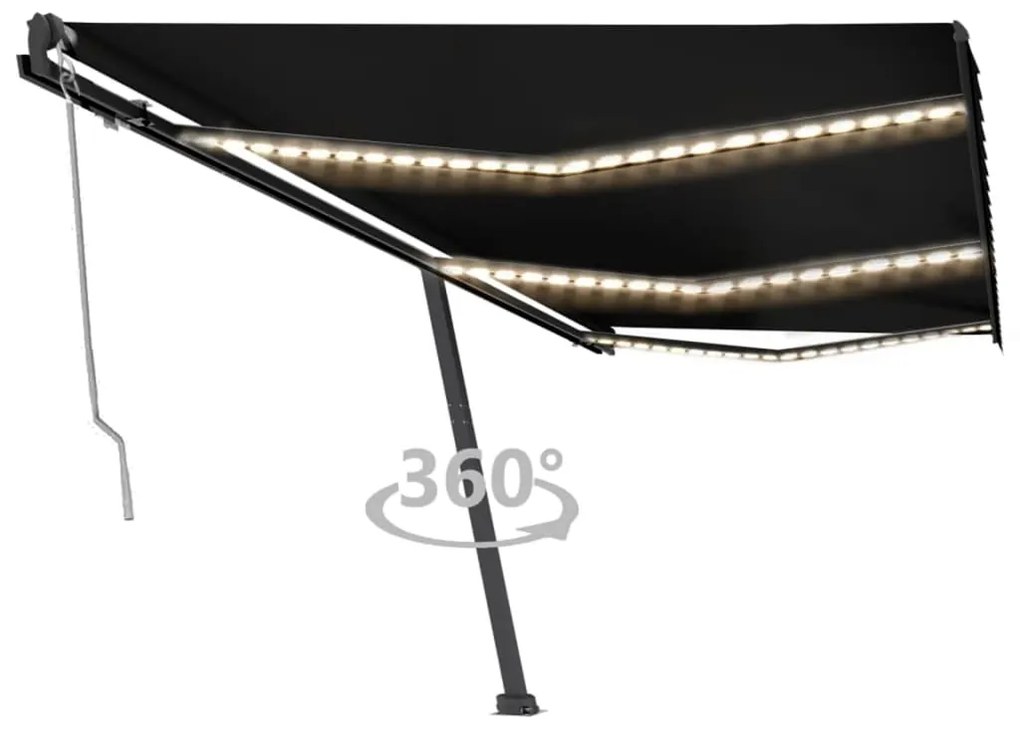 vidaXL Τέντα Αυτόματη με LED &amp; Αισθητήρα Ανέμου Ανθρακί 600x300 εκ.