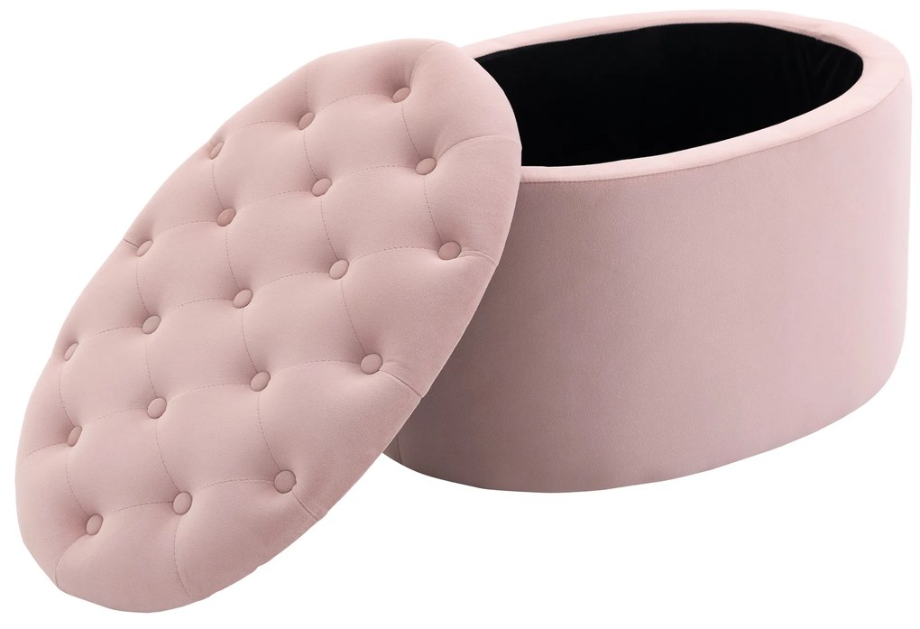 Πάγκος αποθήκευσης Ταπετσαρισμένος πάγκος με όψη βελούδου, Οβάλ σκαμπό, Τρούφα για σαλόνι υπνοδωμάτιο διάδρομο 71 x 52 x 42 cm, Ροζ