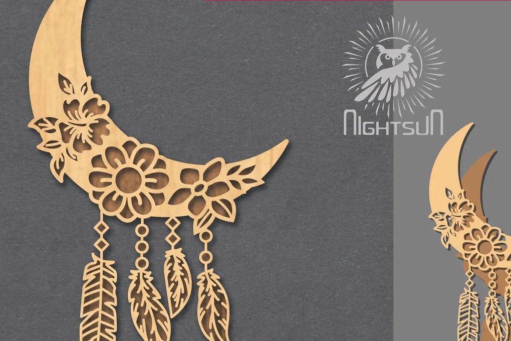 Σετ των 2 Intra απο ξύλο plywood 3mm-4mm πάχος Boho Moon Decoration 3 Δίασταση 15x15 cm INTRAFABR-121843864