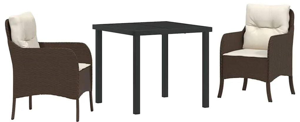 vidaXL Σέτ φαγητού για κήπο με μαξιλάρι 3 pcs Καφέ συνθετικό ρατάν