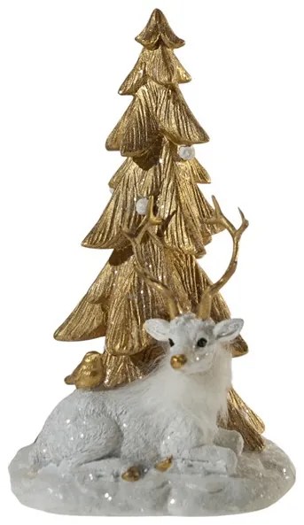 Χριστουγεννιάτικο Διακοσμητικό Δέντρο Με Τάρανδο Polyester Λευκό-Χρυσό 12,5x12x20εκ. Zen Collection 25.42.51973