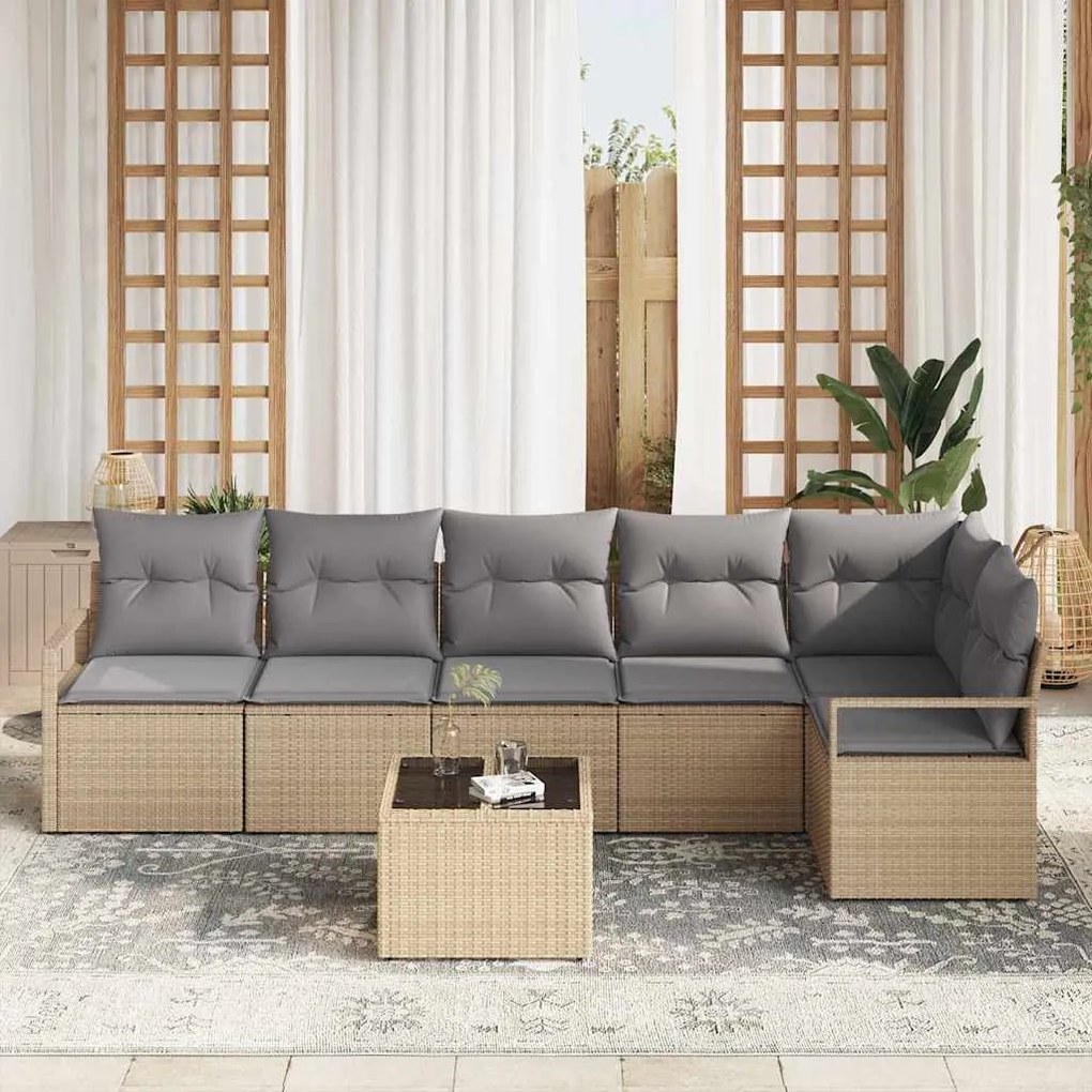 vidaXL Σετ Καναπέ Κήπου με μαξιλάρι 7 pcs Μπέζ και Ανοιχτό Γκρι