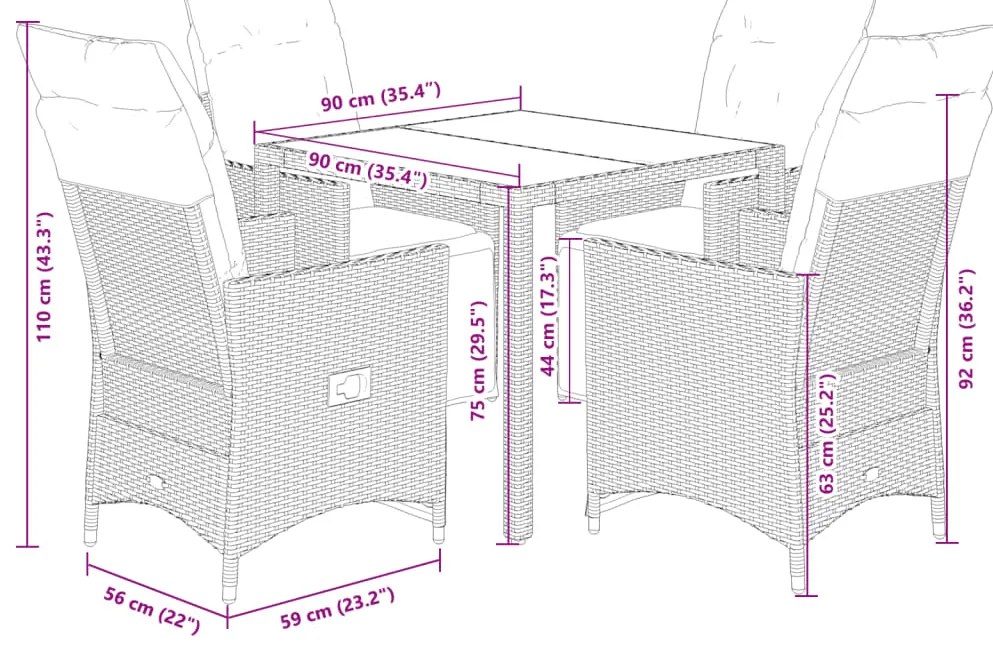 vidaXL Σετ Επίπλων Bistro Κήπου 5 τεμ. Μπεζ Συνθετ. Ρατάν με Μαξιλάρια