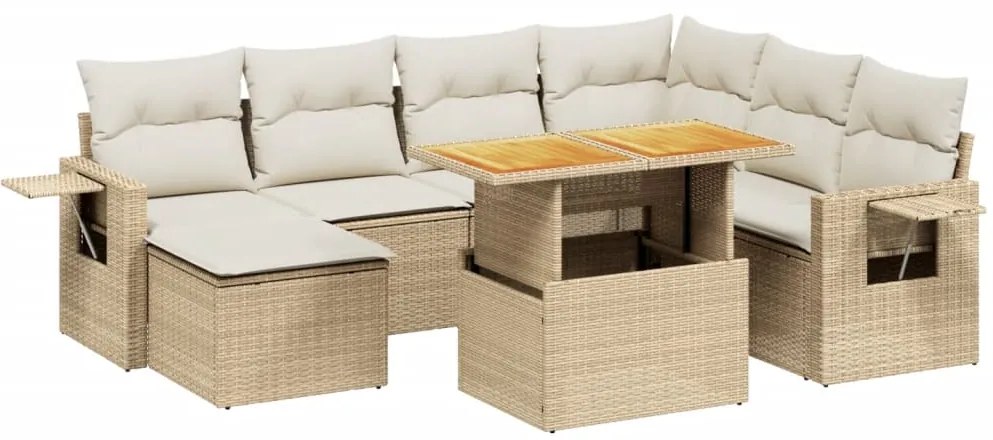 vidaXL Σαλόνι Κήπου Σετ 8 τεμ. Μπεζ Συνθετικό Ρατάν με Μαξιλάρια