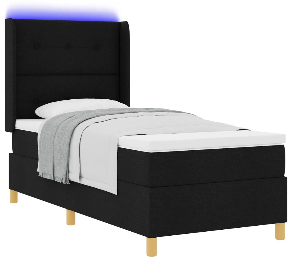 vidaXL Κρεβάτι Box Spring με Στρώμα & LED Μαύρο 80x200 εκ Υφασμάτινο